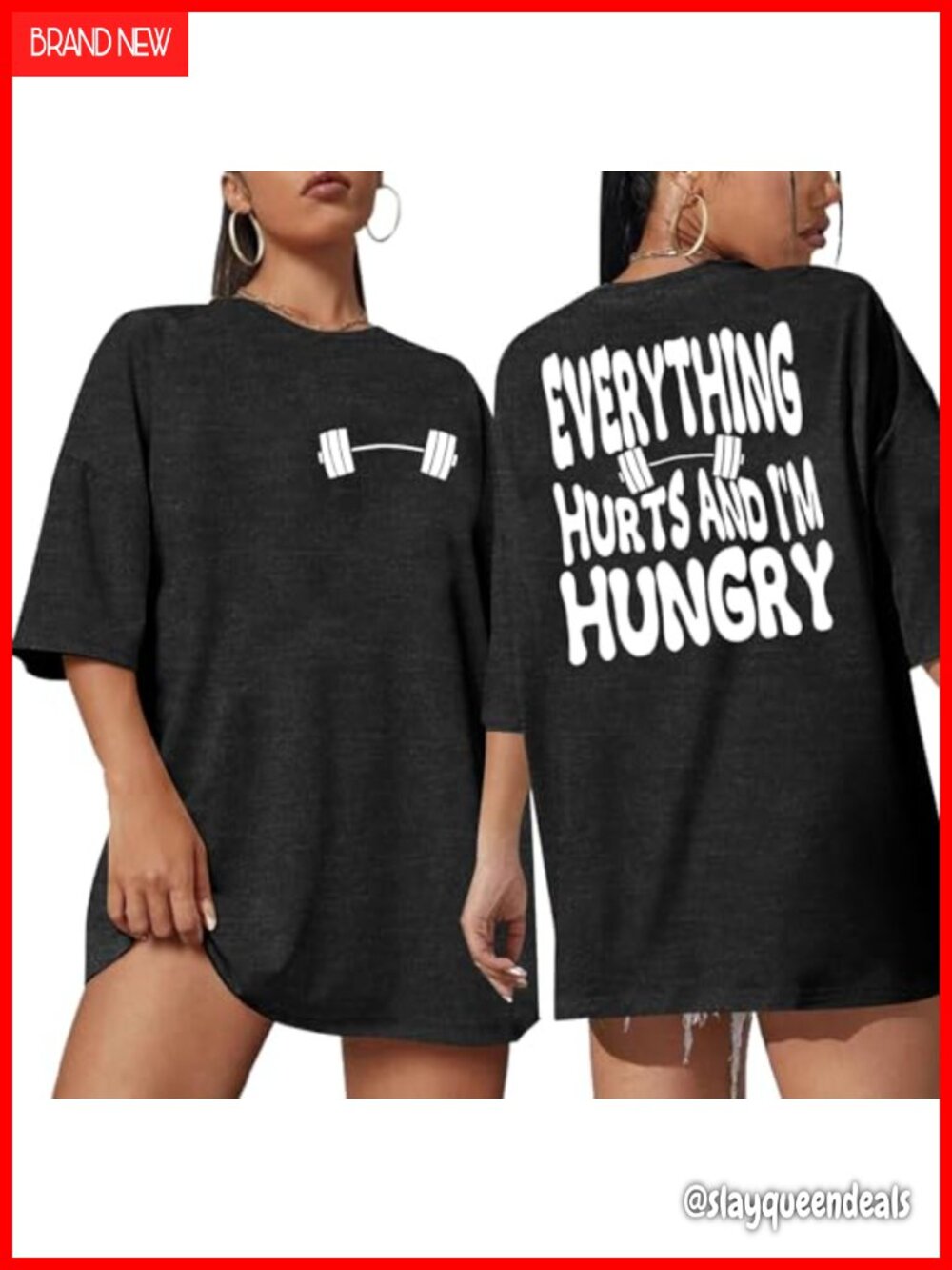 Women's Oversized Weightlifting Graphic Tee Funny Gym Workout T-Shirt